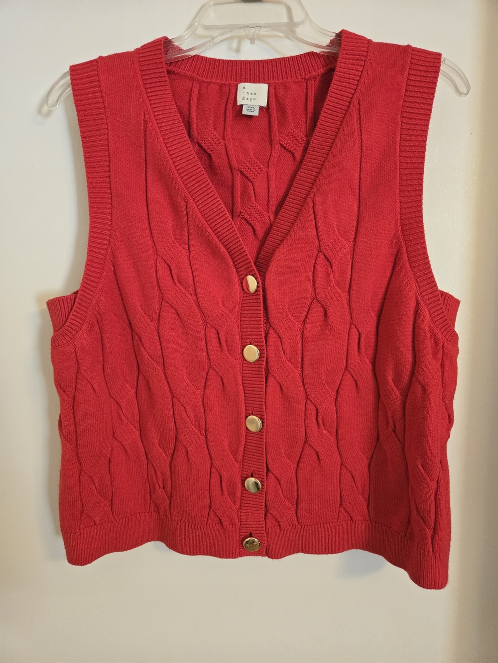 a new day Red Cable-Knit V-Neck Button Front Sweater Vest - Picture 2 of 4